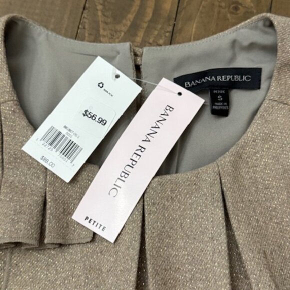 Banana Republic Tan & Gold Box Pleat Wool Blend Sleeveless Top Size S - Picture 6 of 6